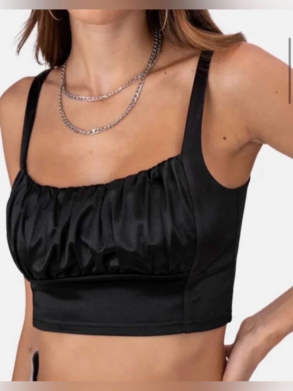 Adika Black Satin Ruched Crop Camisole